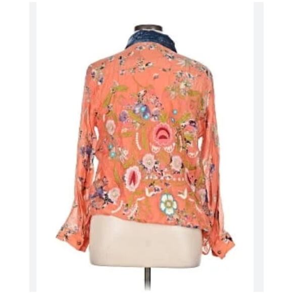 Soft Surroundings Womens Embroidered Tunic Top Sz PL Large Floral Velvet Collar - Picture 2 of 11